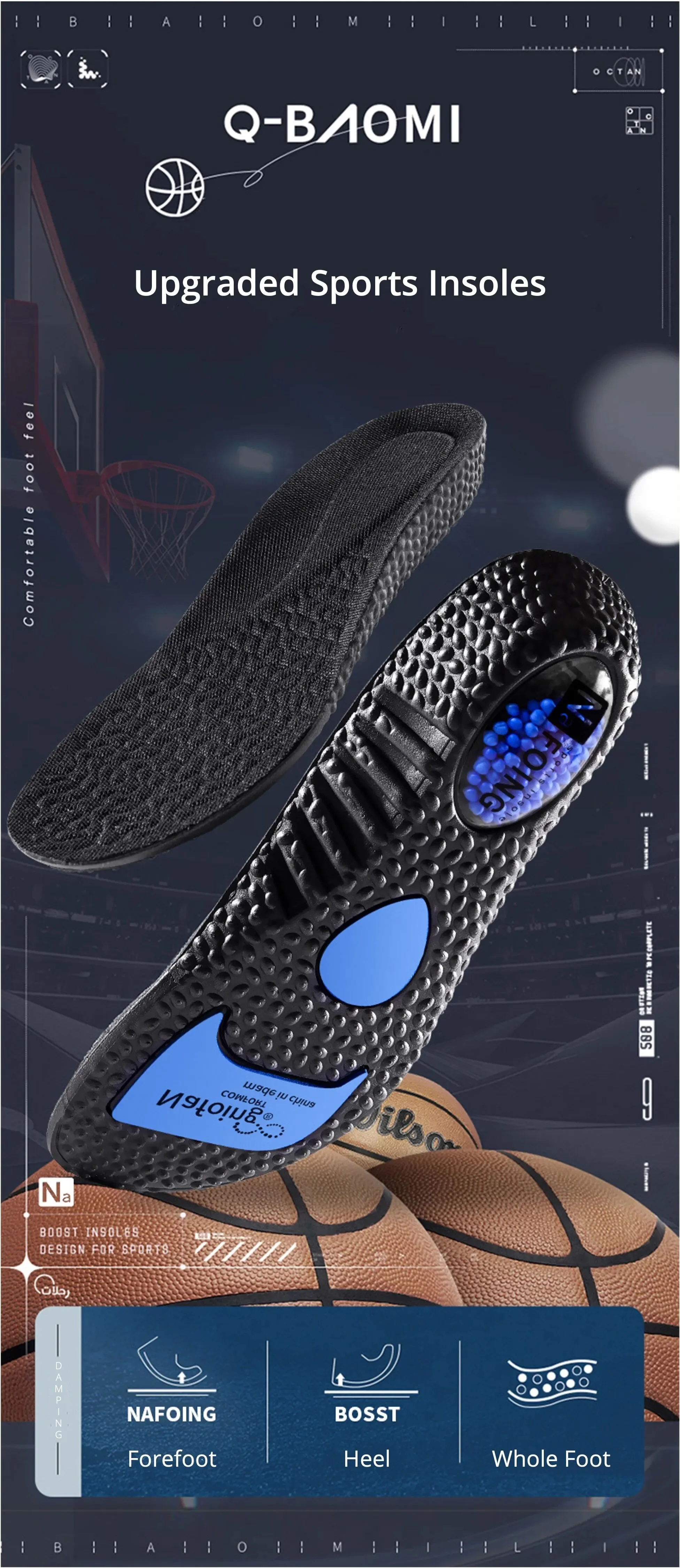 1Pair NAFOING Boost Sport Insoles Men's Women's Sneaker Insoles Super Soft Bottoms Air Cushioning For Shock Absorption Comfort