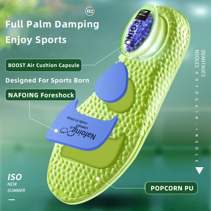 1Pair NAFOING Boost Sport Insoles Men's Women's Sneaker Insoles Super Soft Bottoms Air Cushioning For Shock Absorption Comfort