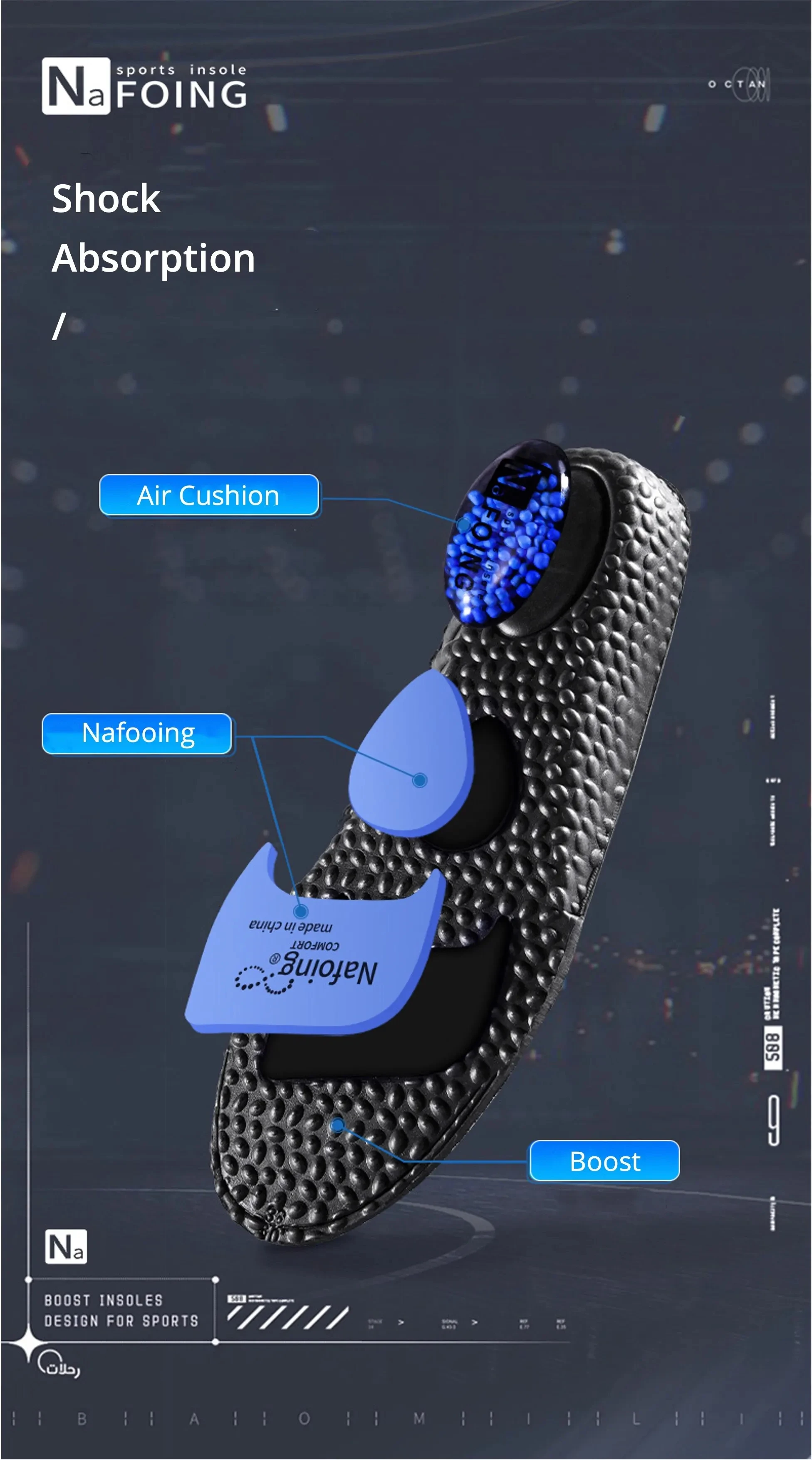 1Pair NAFOING Boost Sport Insoles Men's Women's Sneaker Insoles Super Soft Bottoms Air Cushioning For Shock Absorption Comfort