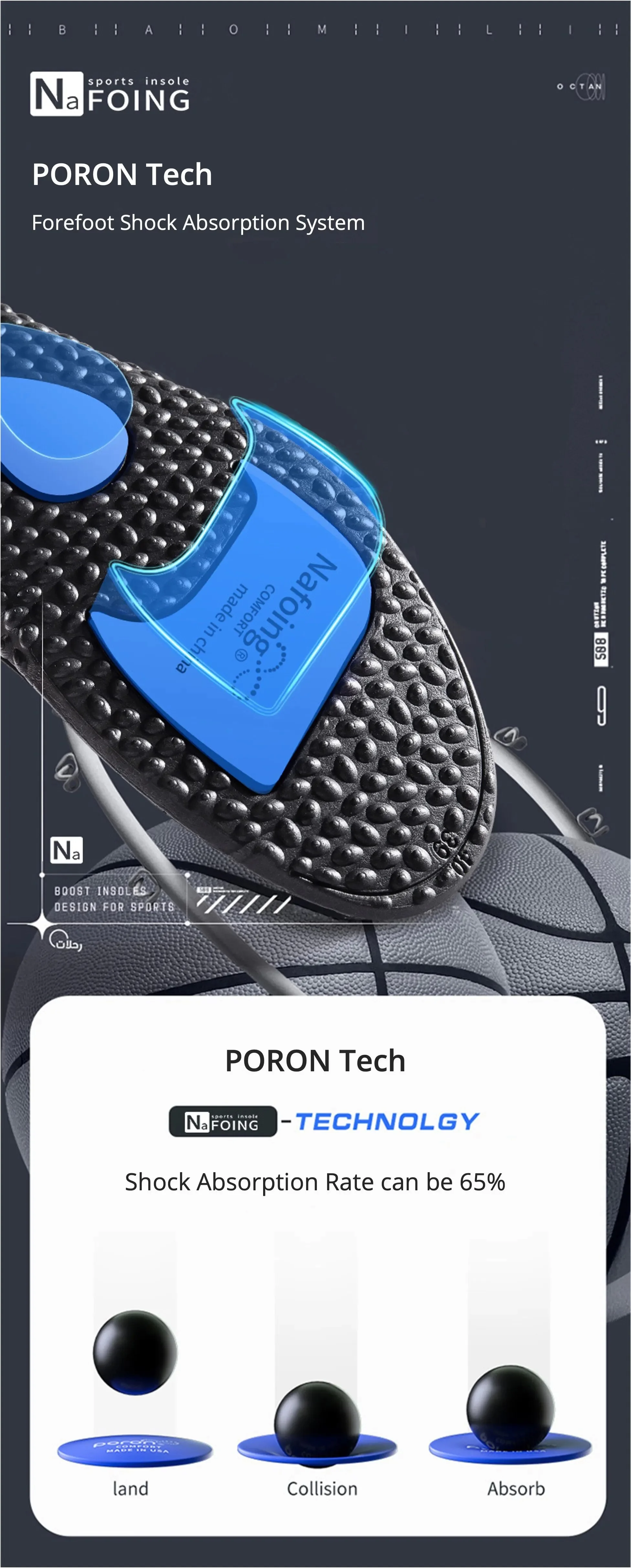 1Pair NAFOING Boost Sport Insoles Men's Women's Sneaker Insoles Super Soft Bottoms Air Cushioning For Shock Absorption Comfort