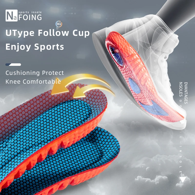 1Pair NAFOING Boost Sport Insoles Men's Women's Sneaker Insoles Super Soft Bottoms Air Cushioning For Shock Absorption Comfort