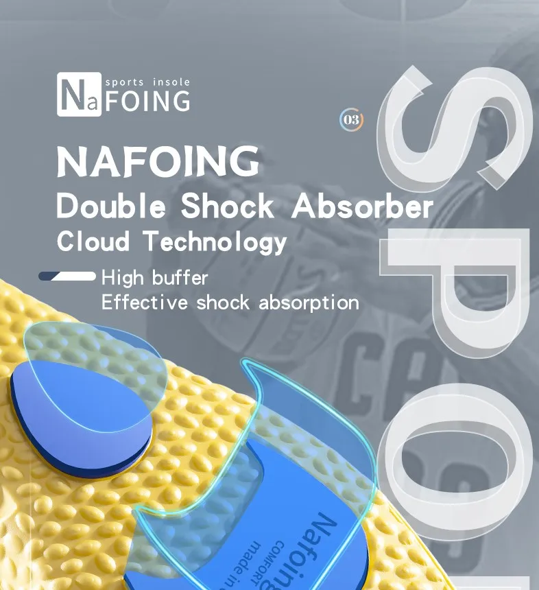 1Pair NAFOING Boost Sport Insoles Men's Women's Sneaker Insoles Super Soft Bottoms Air Cushioning For Shock Absorption Comfort