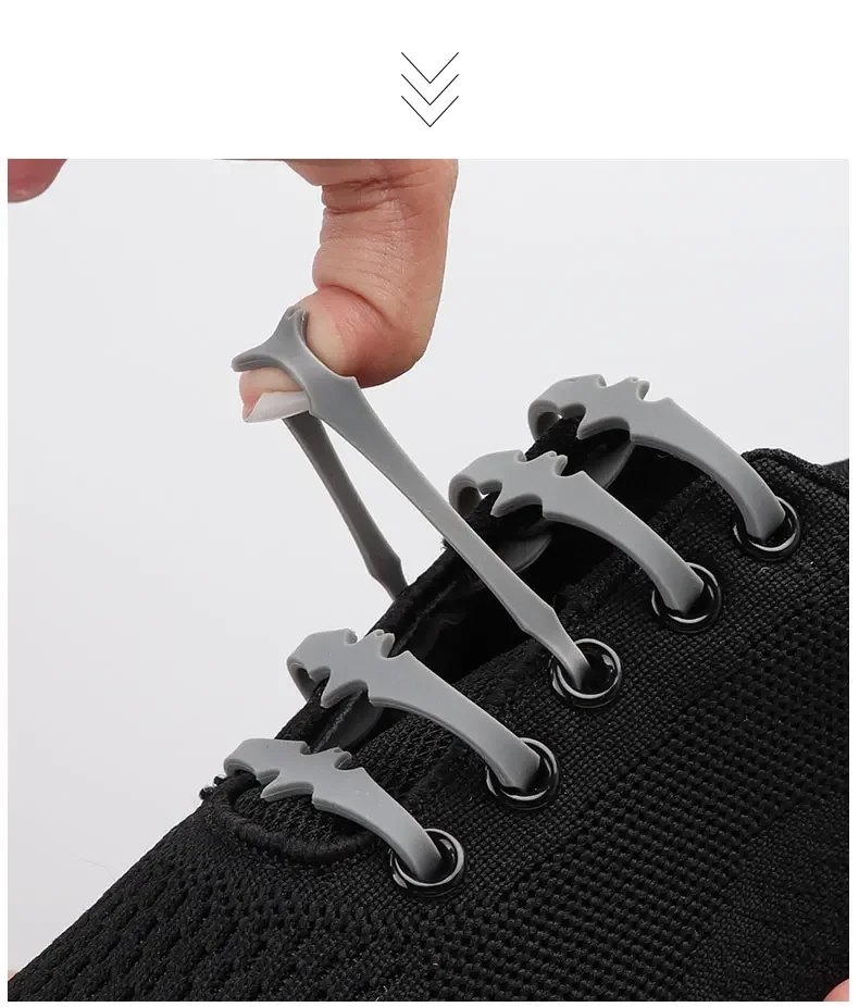 Bat Shape No Tie Shoe laces Silicone Shoelaces Without ties Elastic Laces Sneakers Kids Adult Rubber Shoelace for Shoes 12Pcs