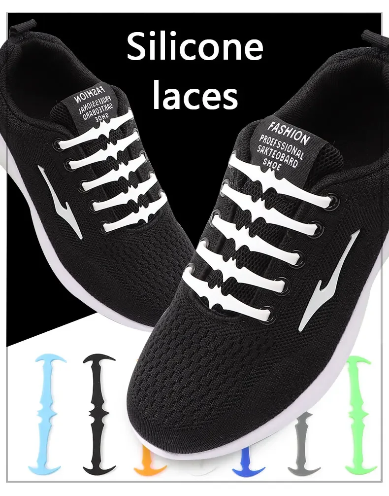 Bat Shape No Tie Shoe laces Silicone Shoelaces Without ties Elastic Laces Sneakers Kids Adult Rubber Shoelace for Shoes 12Pcs
