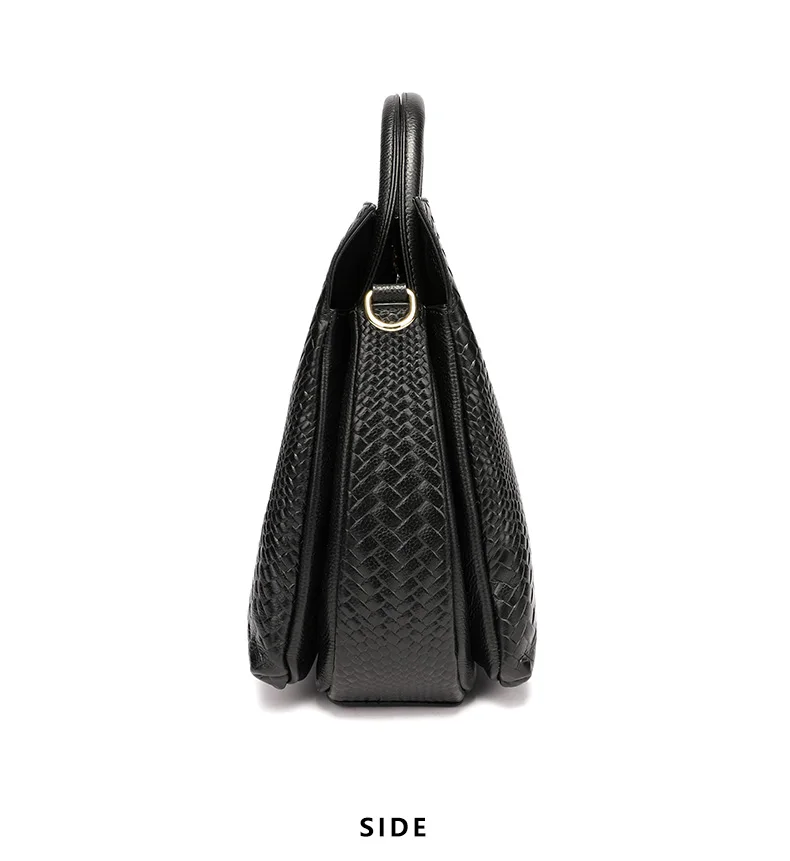 Fashionable and luxurious woven pattern casual versatile black woven pattern daily commuting cowhide women's handbag