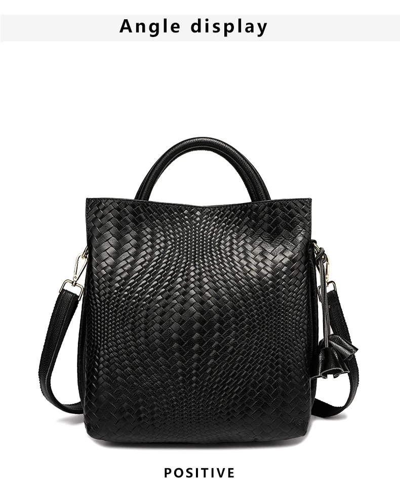 Fashionable and luxurious woven pattern casual versatile black woven pattern daily commuting cowhide women's handbag