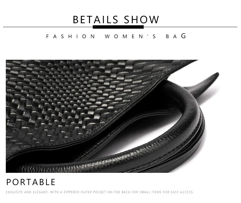 Fashionable and luxurious woven pattern casual versatile black woven pattern daily commuting cowhide women's handbag