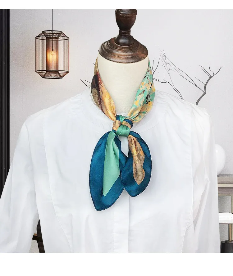 Spring/Summer Golden Tree Print Neck Scarf Outdoor Decoration Wrap for Women Breathable 70*70cm Imitation Square Scarf