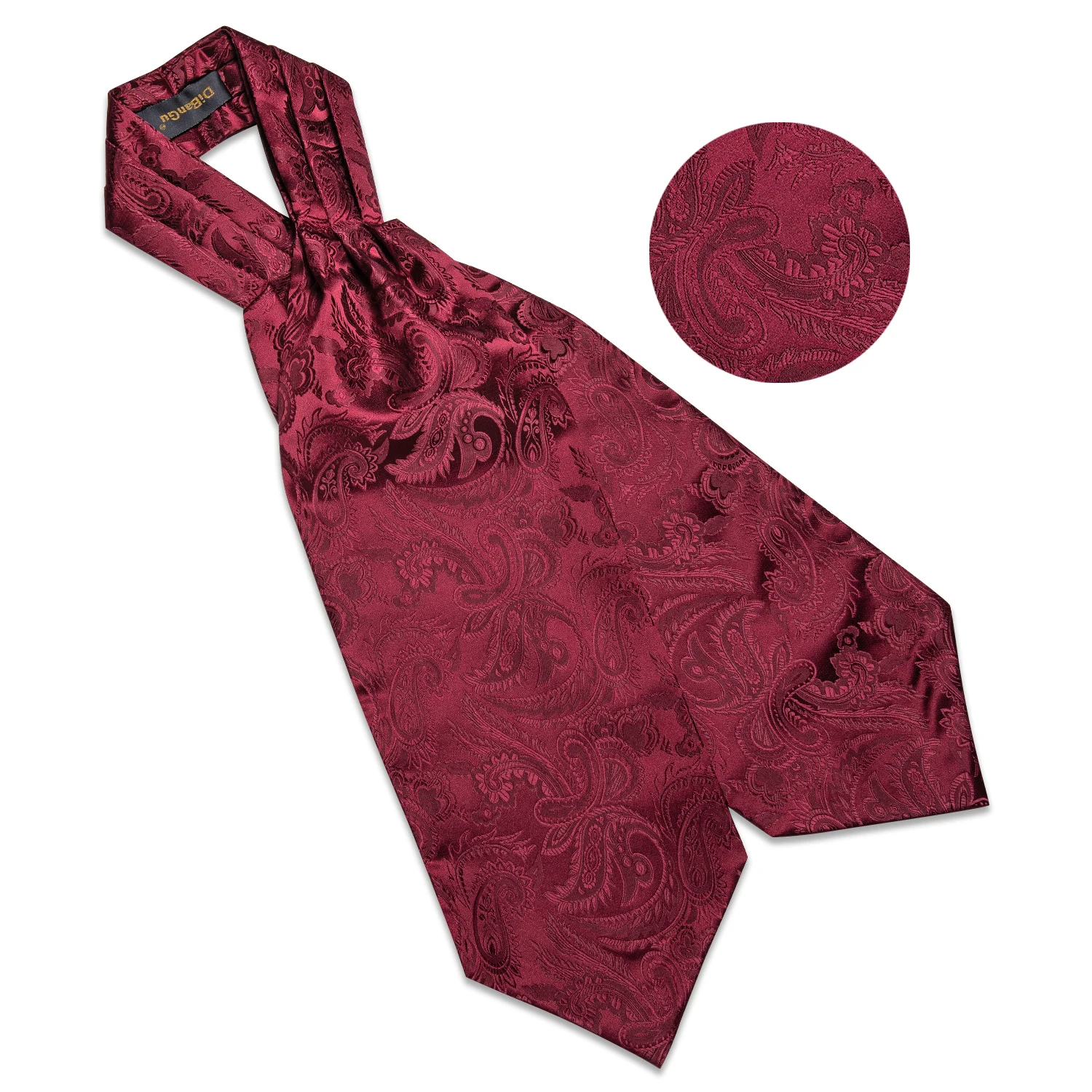 Men's Ascot Tie Silver Plaid Red Paisley Pink Golden Color Solid Neck Tie Set with Handkerchief Cufflinks Wedding Party Gift