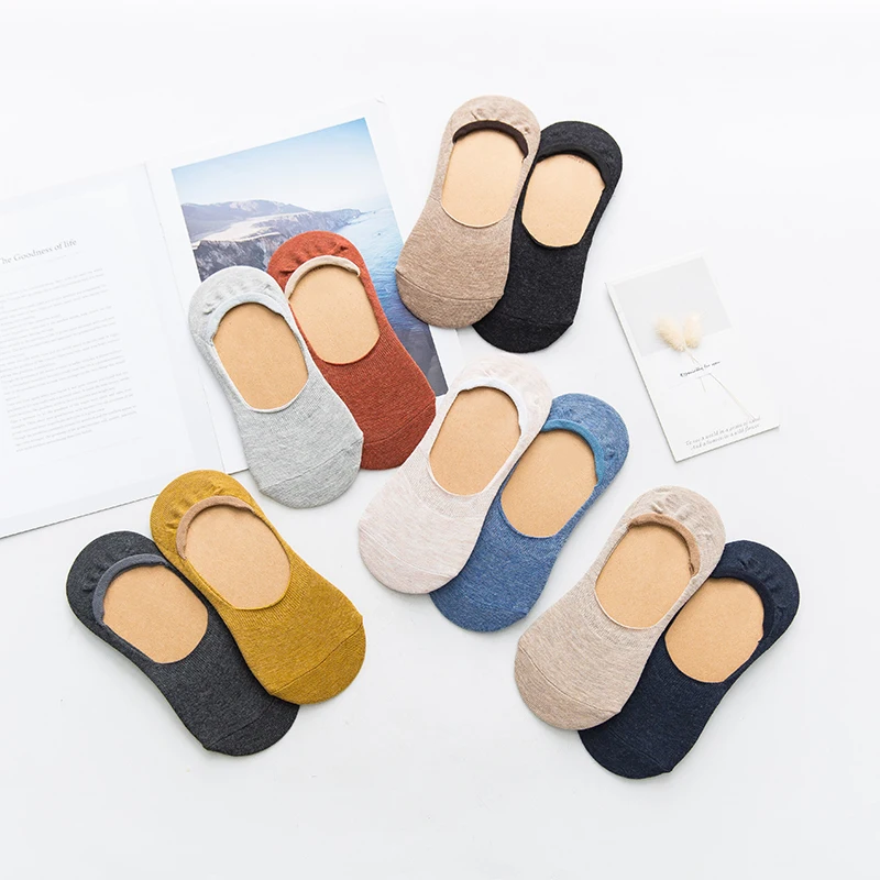 10 Pairs Women Cotton Low Cut Socks Solid Color Softable Summer Silicone Non-slip Deep Mouth Prevent Heel Loss Slipper Socks