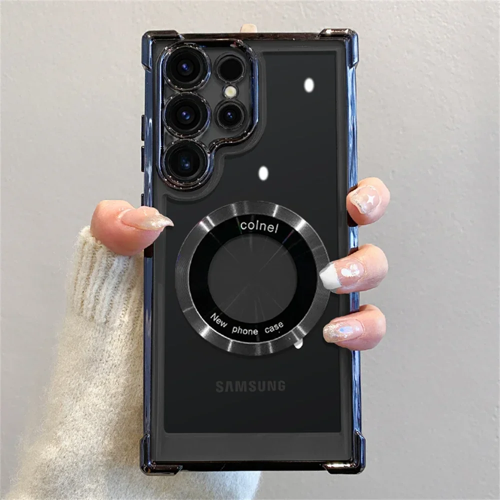 Luxury Plating Magnetic Clear Case for Samsung Galaxy A55 5G A56 A54 S25 Edge S24 Ultra S23 FE S22 S21 Shockproof Silicone Cover