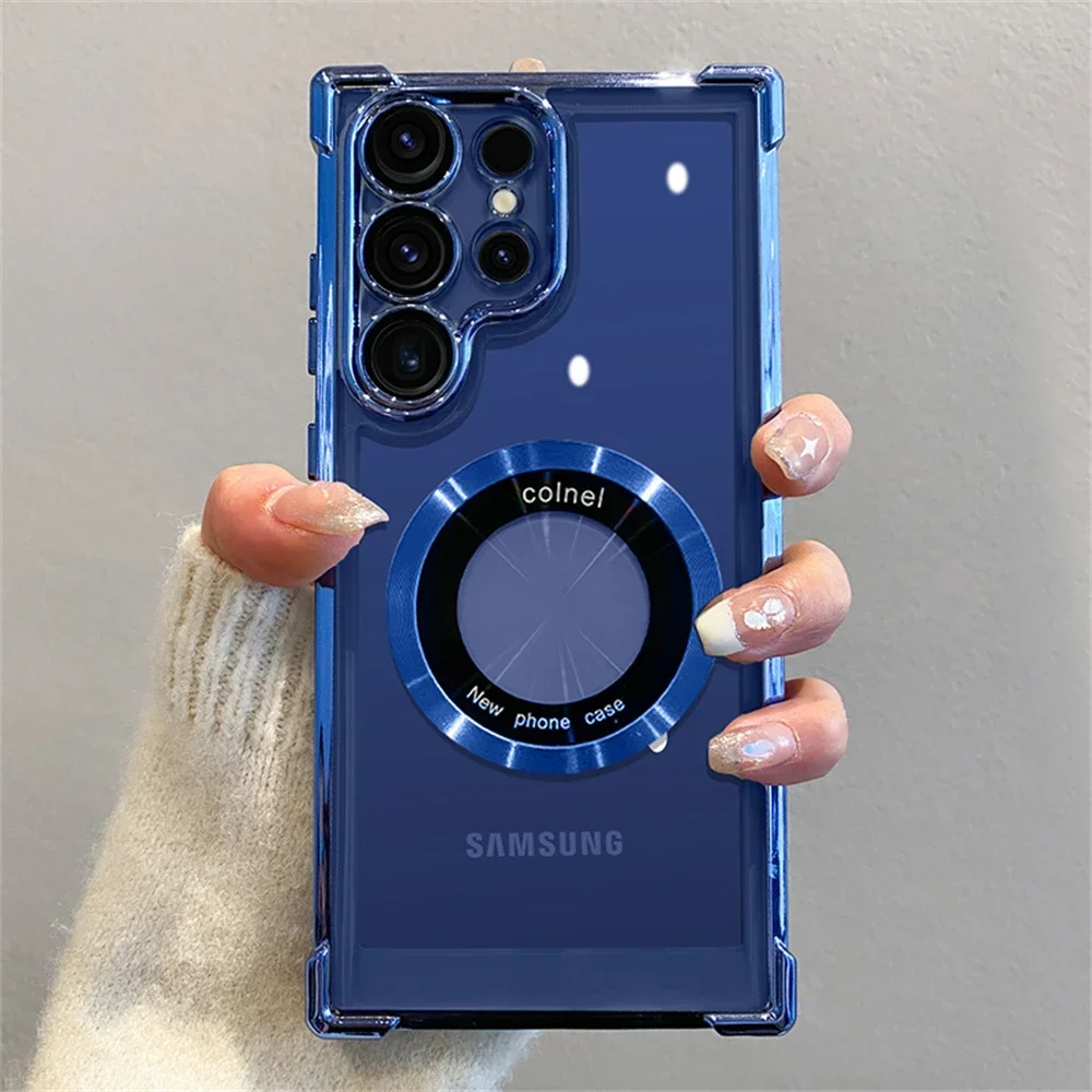 Luxury Plating Magnetic Clear Case for Samsung Galaxy A55 5G A56 A54 S25 Edge S24 Ultra S23 FE S22 S21 Shockproof Silicone Cover