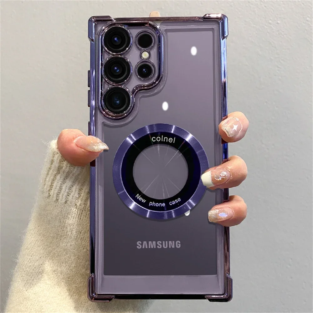 Luxury Plating Magnetic Clear Case for Samsung Galaxy A55 5G A56 A54 S25 Edge S24 Ultra S23 FE S22 S21 Shockproof Silicone Cover