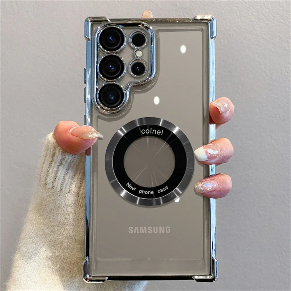Luxury Plating Magnetic Clear Case for Samsung Galaxy A55 5G A56 A54 S25 Edge S24 Ultra S23 FE S22 S21 Shockproof Silicone Cover