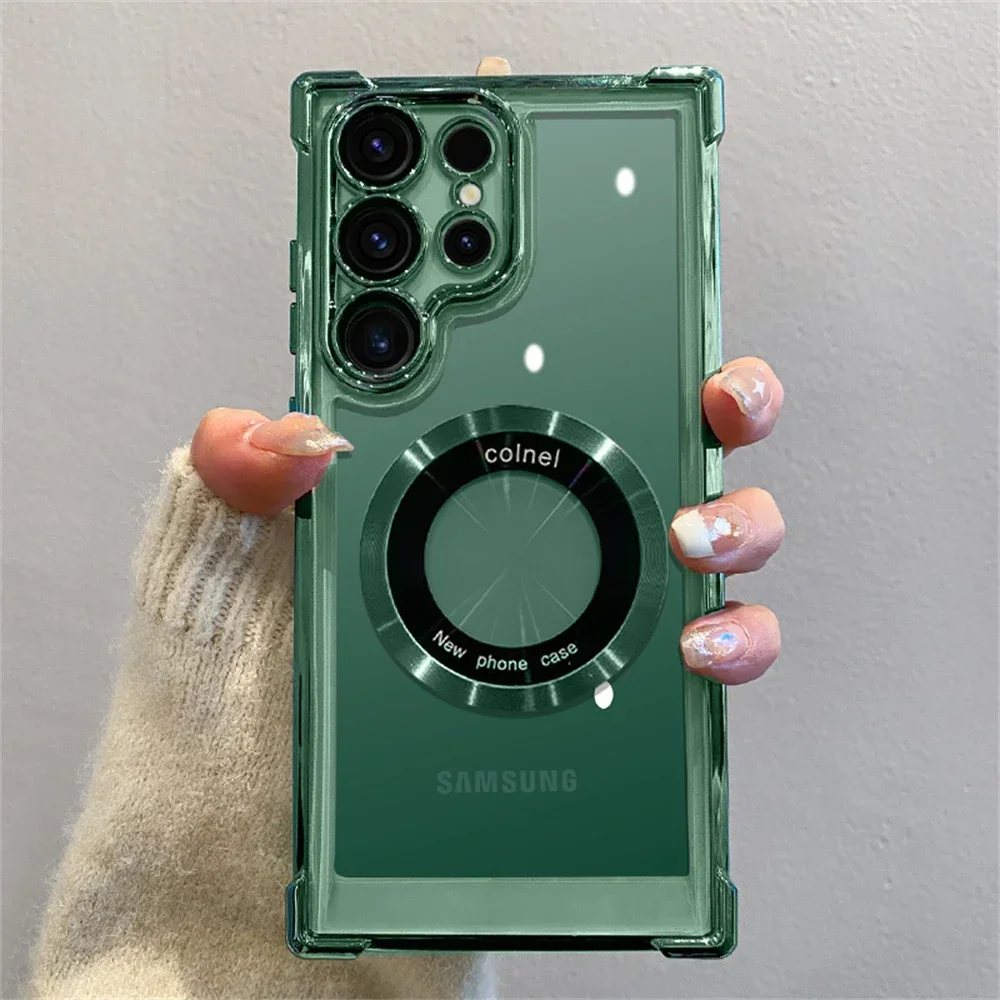 Luxury Plating Magnetic Clear Case for Samsung Galaxy A55 5G A56 A54 S25 Edge S24 Ultra S23 FE S22 S21 Shockproof Silicone Cover