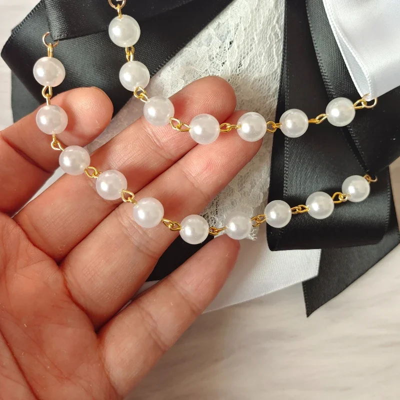 Retro Lolita Pearl Chain Crystal Bow-tie Handmade Jewelry Women's Set Shirt Collar Bow Carat Stick Hand Lamp Concert Accessories