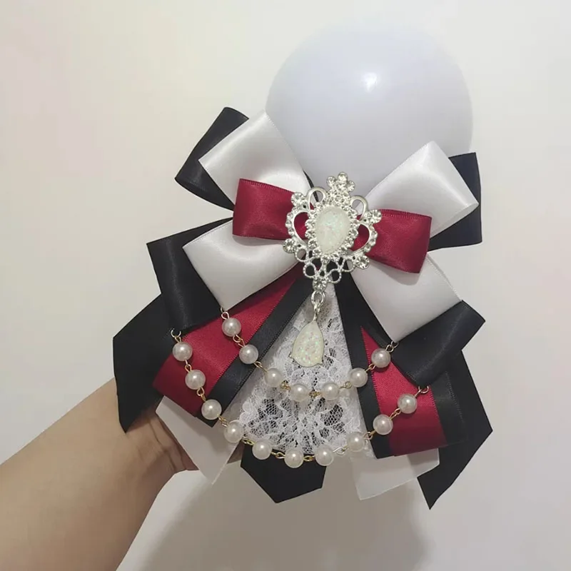 Retro Lolita Pearl Chain Crystal Bow-tie Handmade Jewelry Women's Set Shirt Collar Bow Carat Stick Hand Lamp Concert Accessories
