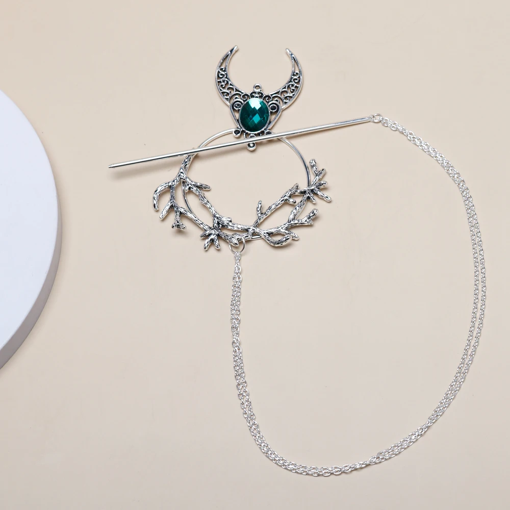 gothic moon branch hair fork vintage hair chopstick hairpins disk stick hairclip witch Viking women jewelry accessories gifts