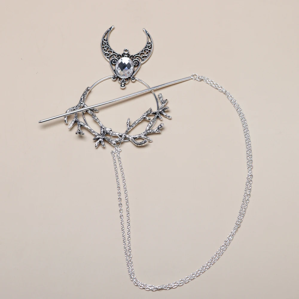 gothic moon branch hair fork vintage hair chopstick hairpins disk stick hairclip witch Viking women jewelry accessories gifts
