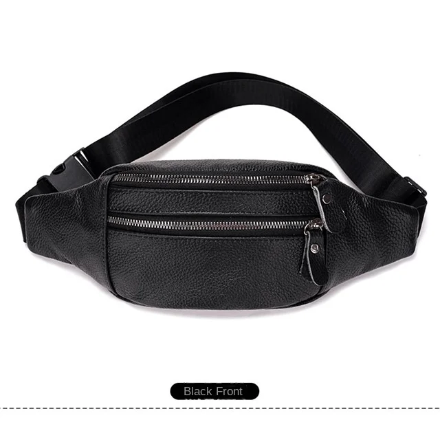 Men's Genuine Leather Chest Bag Double Zipper Cowhide Fanny Pack Casual Crossbody Sling Bag for Daily Commute & Travel