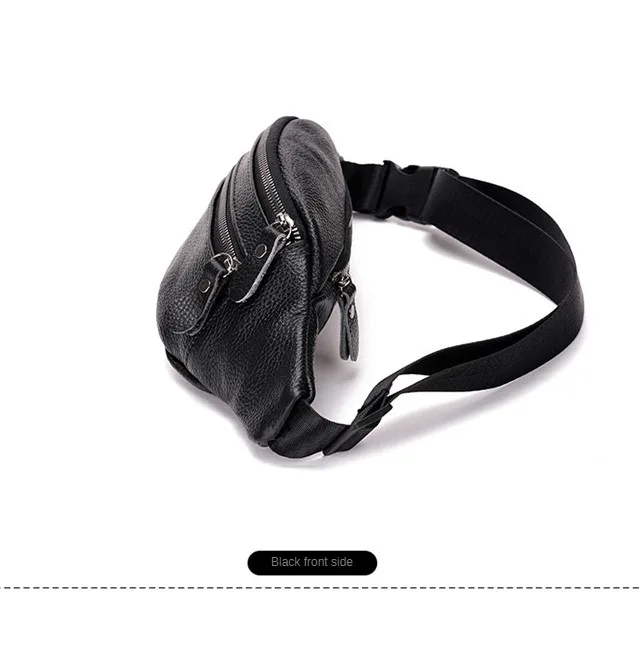 Men's Genuine Leather Chest Bag Double Zipper Cowhide Fanny Pack Casual Crossbody Sling Bag for Daily Commute & Travel