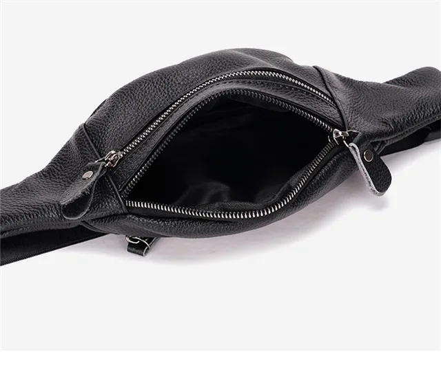 Men's Genuine Leather Chest Bag Double Zipper Cowhide Fanny Pack Casual Crossbody Sling Bag for Daily Commute & Travel