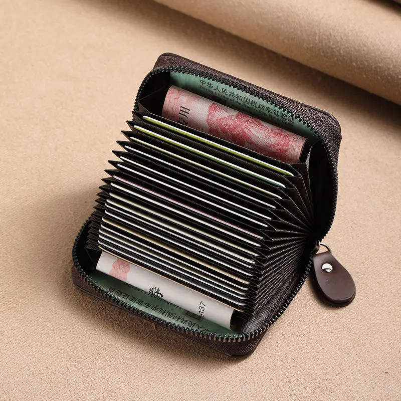 PU Leather Card Holder Vintage Small Wallet Women Men Business Bank Credit Card Bag Male Coin Pouch Solid Color Zipper Wallet