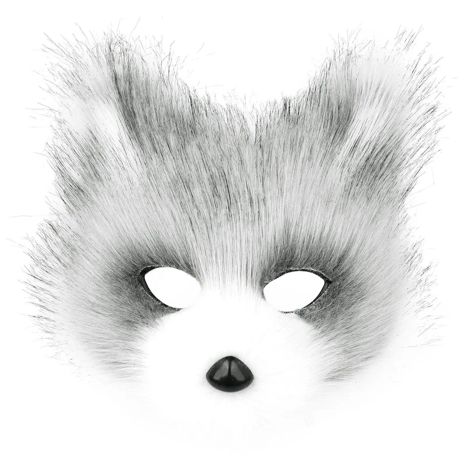 Faux Fur Fox Mask Furry Half Face Animal Cat Mask Halloween Cosplay Party Costume