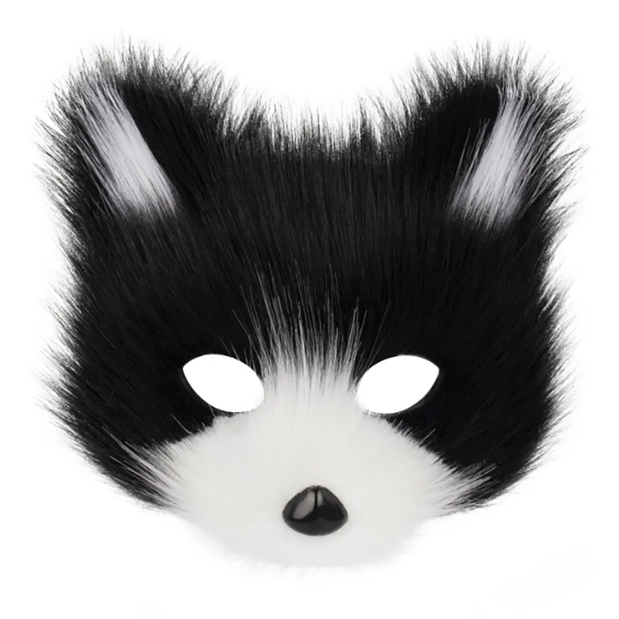 Faux Fur Fox Mask Furry Half Face Animal Cat Mask Halloween Cosplay Party Costume