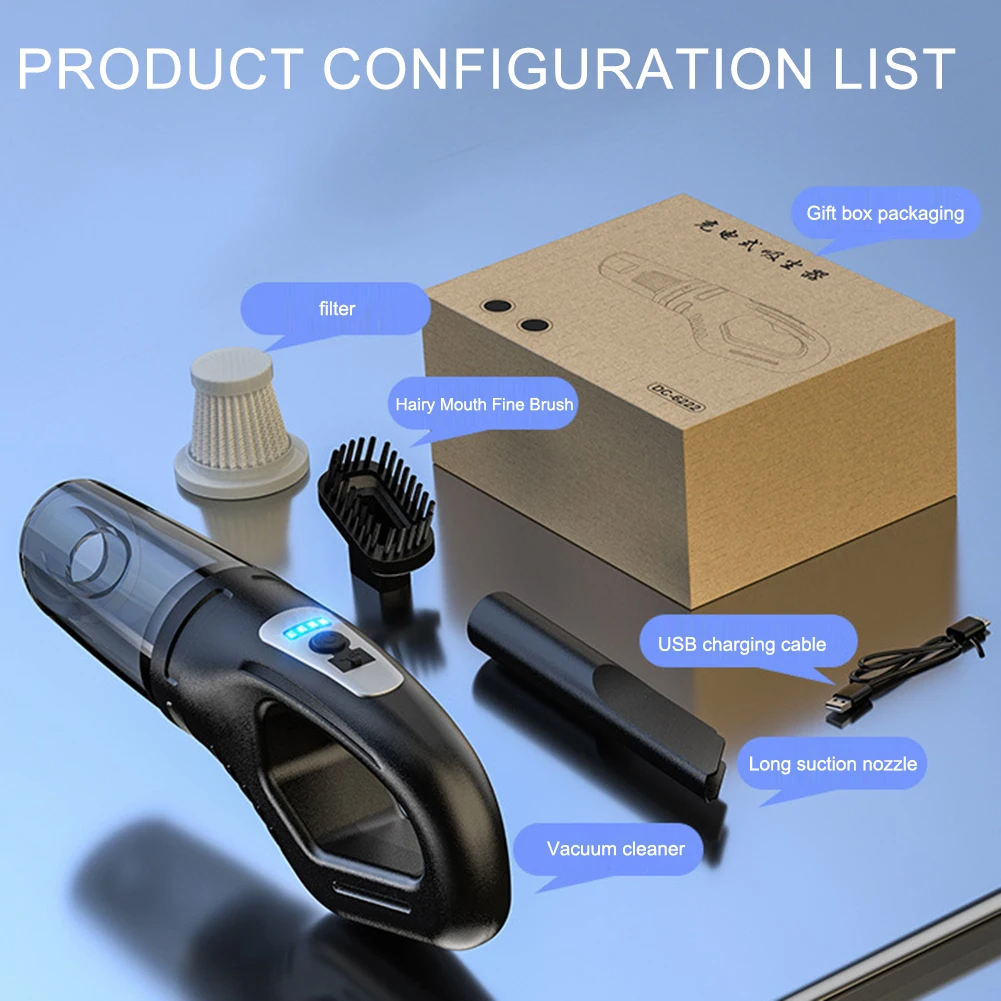 120W Portable Car Vacuum Cleaner USB Charging Handheld Cordless Vacuum Cleaner Powerful Suction for Auto/Home/Office/Pet Hair