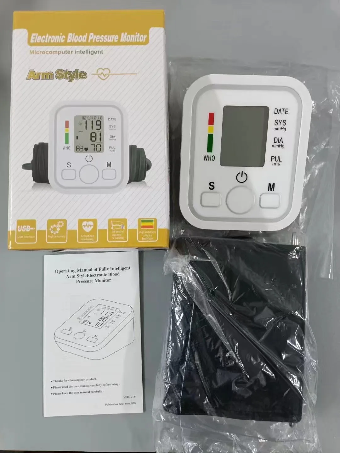 Upper Arm Automatic Blood Pressure Monitor BP Sphygmomanometer Pressure Meter Tonometer for Measuring Arterial Pressure