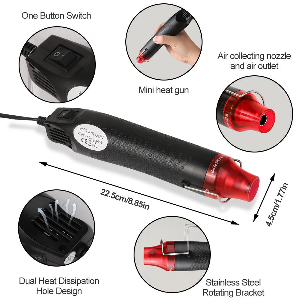 220/110V Hot Air Gun DIY Tool Heat Electric Power Tool Mini Soldering Temperature Crafts Blower with Supporting Seat Shrink