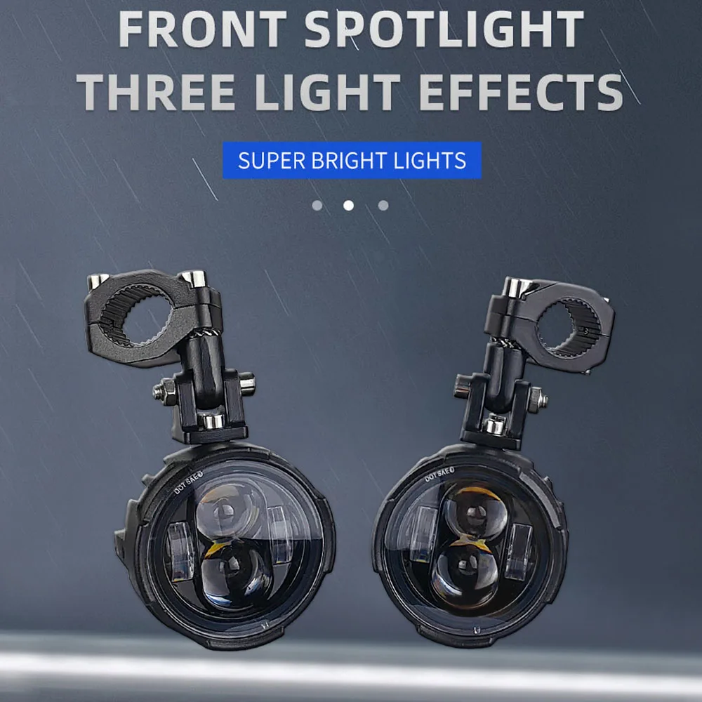Pair 100W Motorcycle Headlight Fog Lights Led Auxiliary Driving Light Spotlight Headlamp Dual Color Flasher Farol Moto Fog Lamp.