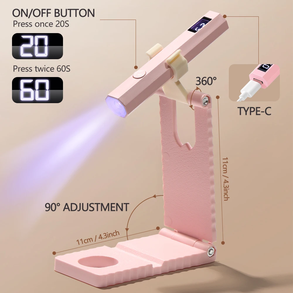 YIKOOLIN Convenient Rechargeable Nail Dryer UV LED Handheld Lamp Fast Curing All Gel Polish Mini Manicure Tool USB Portable Ligh