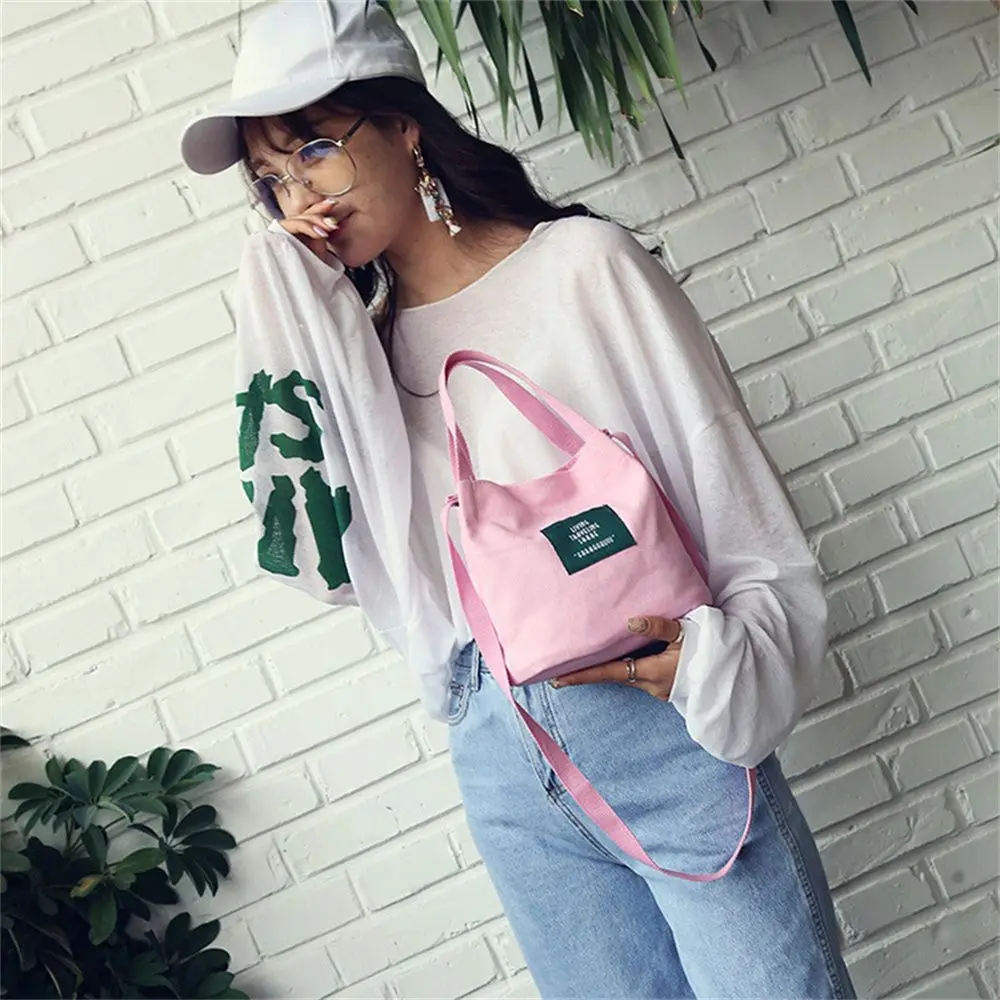 Women Shoulder Bags Letter Handbags Casual Buckle Tote Canvas Crossbody Bag Cute Shopping Bag For Ladies