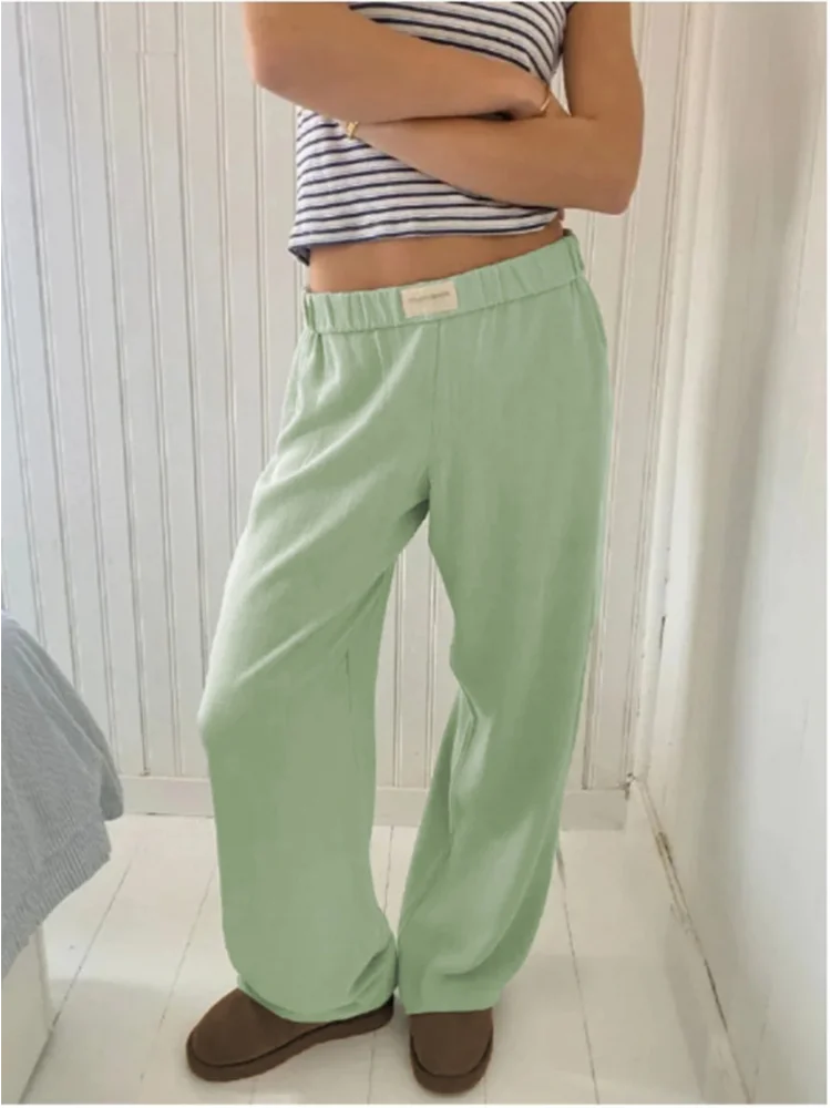 Y2K Striped Print Long Pant Women Elastic Waist Wide Leg Pants Fashion Casual Cotton Straight Trousers