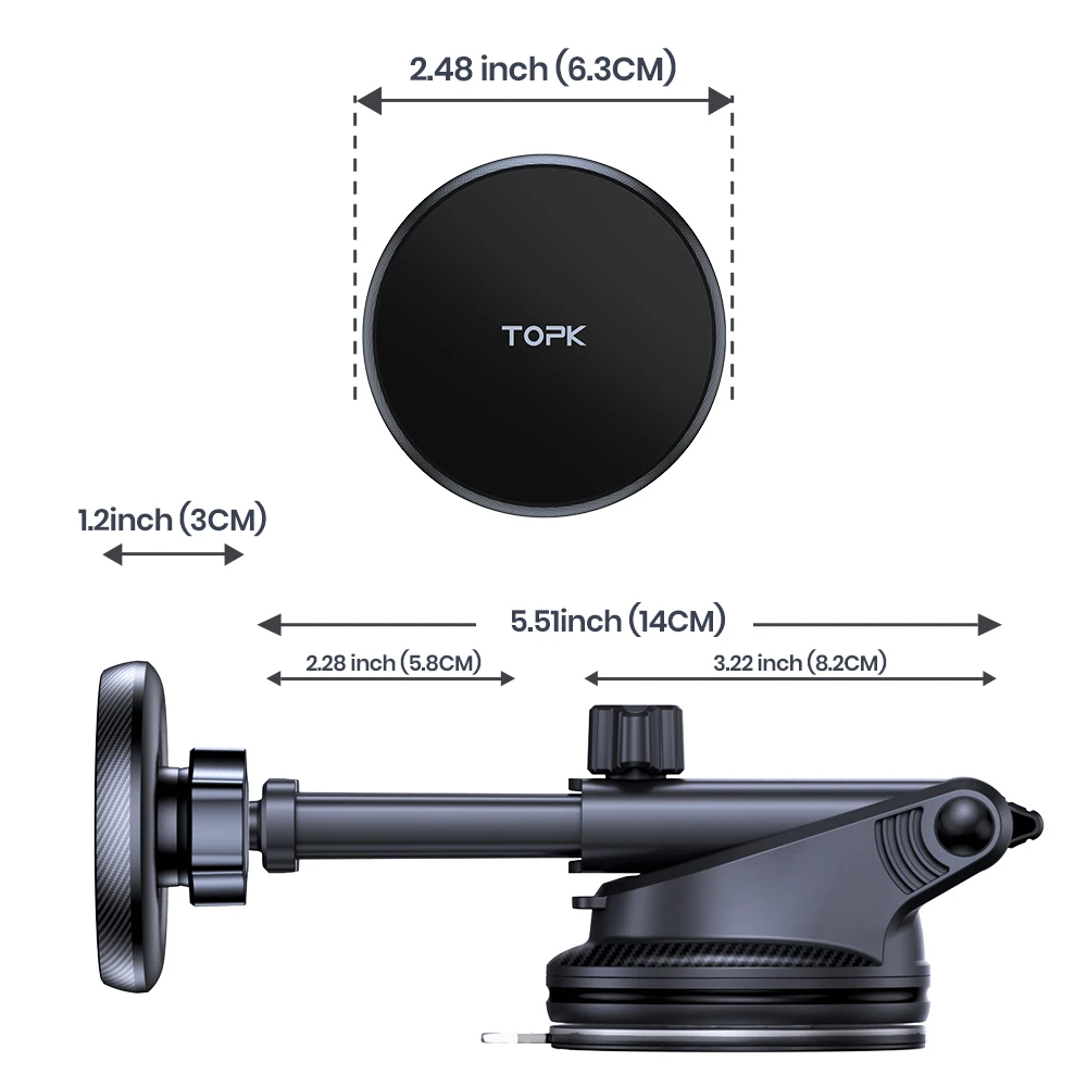 TOPK Fits MagSafe Car Mount for Universal Dashboard, Magnetic Phone Holder for Car,Super Stable Car Mount for iPhone &All Phones