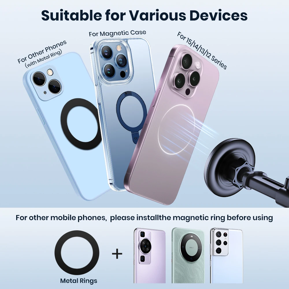TOPK Fits MagSafe Car Mount for Universal Dashboard, Magnetic Phone Holder for Car,Super Stable Car Mount for iPhone &All Phones