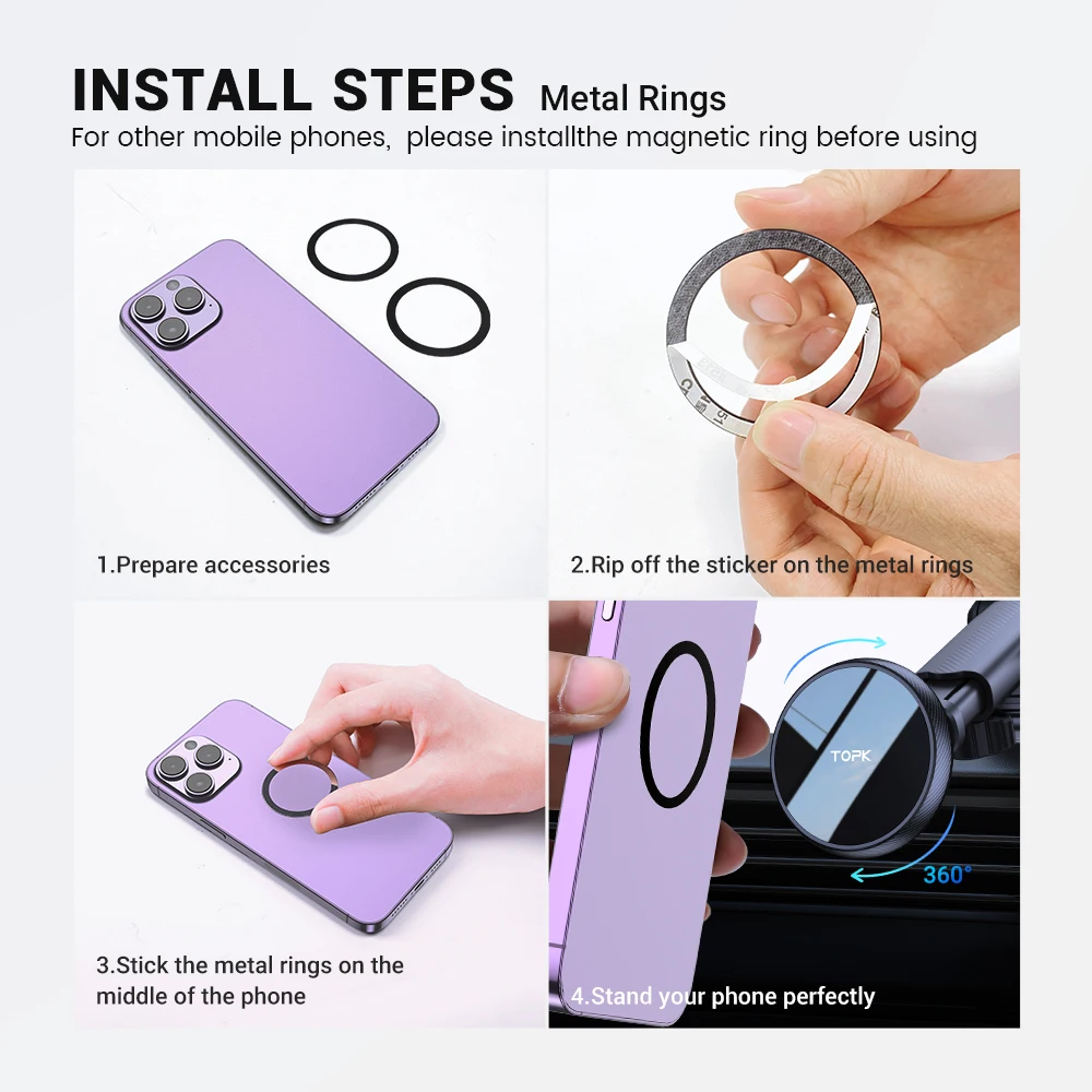 TOPK Fits MagSafe Car Mount for Universal Dashboard, Magnetic Phone Holder for Car,Super Stable Car Mount for iPhone &All Phones