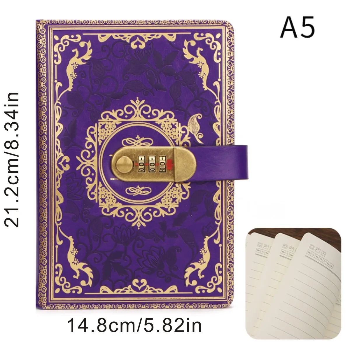 A 5 retro password diary lock thickened luxury creative hand book student diary stationery supplies