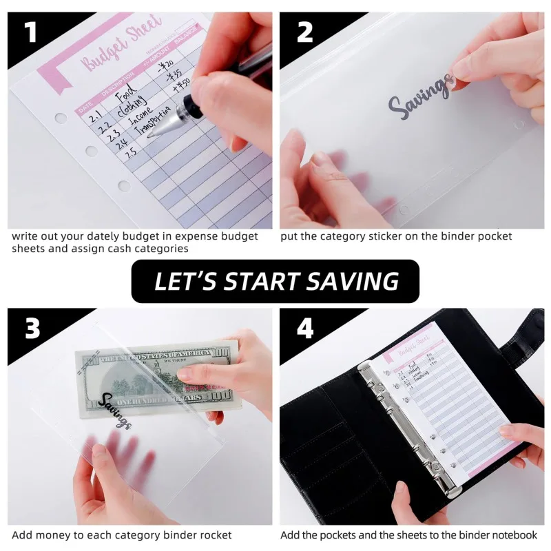 PU Leather Wallets Budget Binder With Cash Envelopes Pockets Zip Budget Pouch Binder For Saving Money A6 Planner Organizer