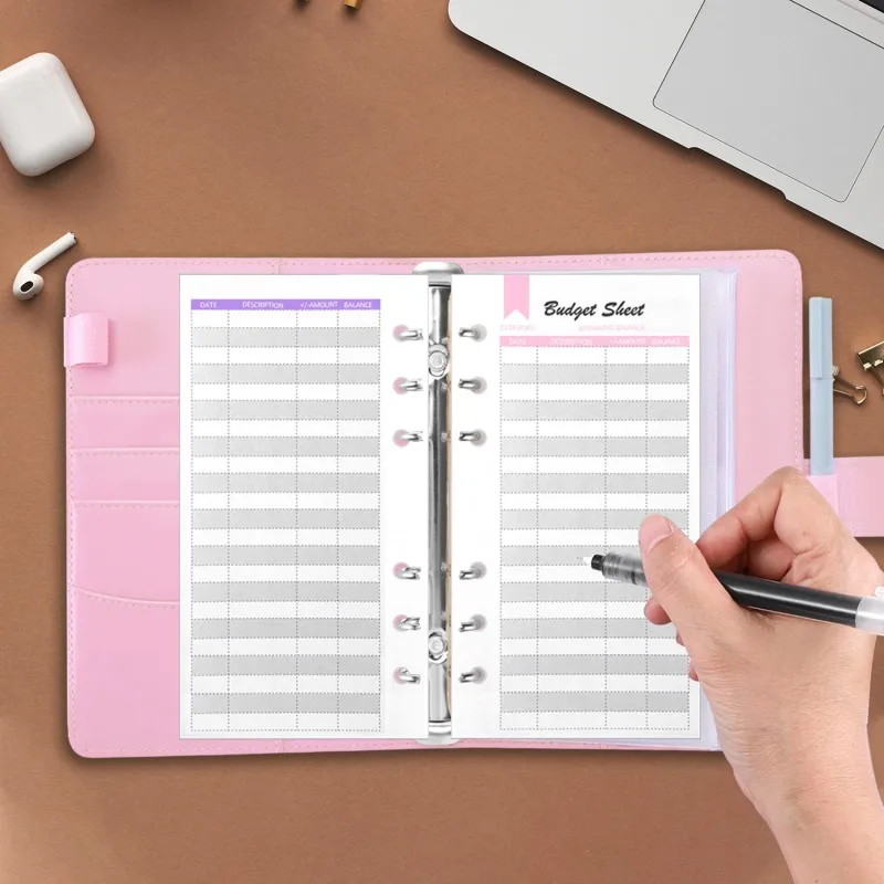 PU Leather Wallets Budget Binder With Cash Envelopes Pockets Zip Budget Pouch Binder For Saving Money A6 Planner Organizer