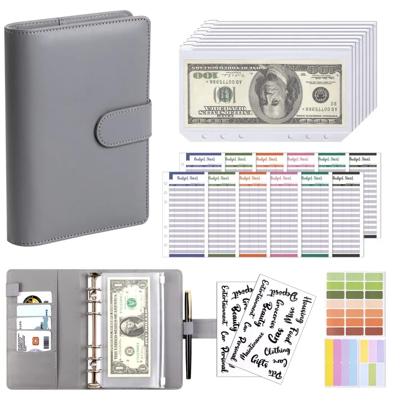 PU Leather Wallets Budget Binder With Cash Envelopes Pockets Zip Budget Pouch Binder For Saving Money A6 Planner Organizer