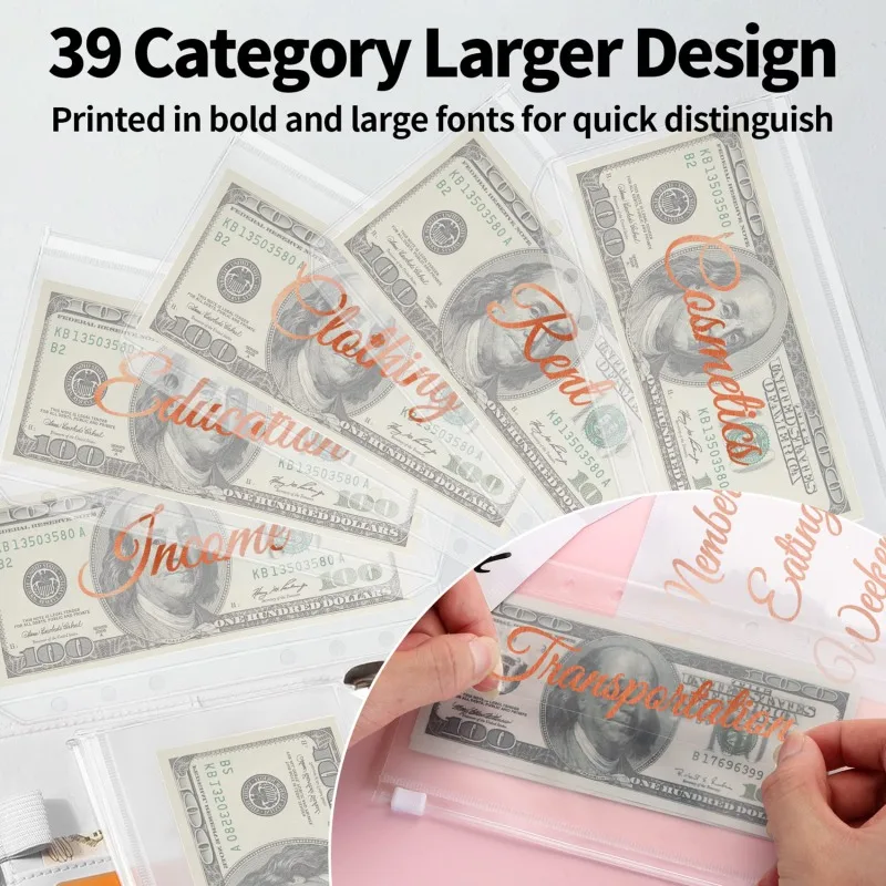 PU Leather Wallets Budget Binder With Cash Envelopes Pockets Zip Budget Pouch Binder For Saving Money A6 Planner Organizer