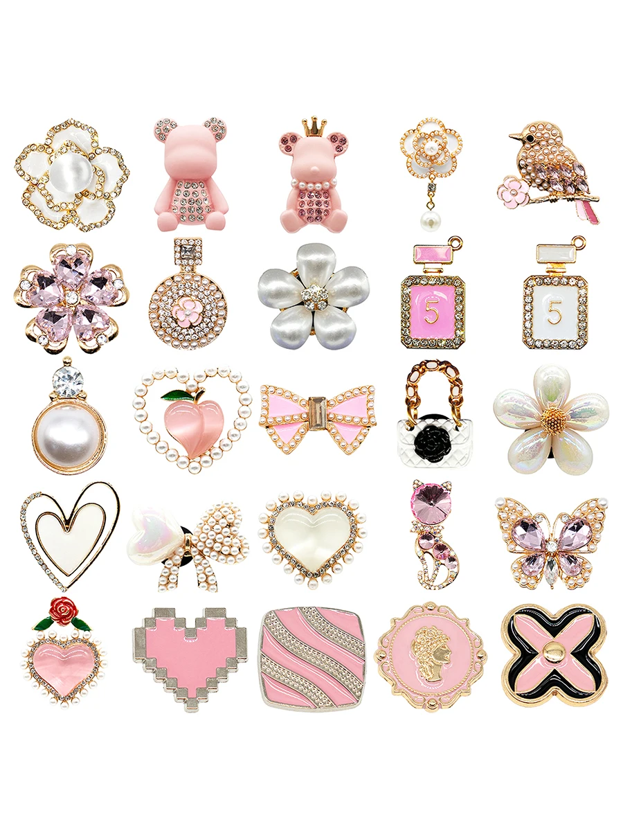 1pcs Pink Bow Butterfly Designer Metal Shoe Charms Bag Luxury Decorations Pins for Women Girls Gifts Flower Shoe Accessories
