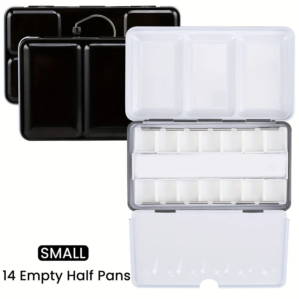 Empty Watercolor Palette Paint Tray with 14 Half Pans - Sturdy Empty Watercolor Palette Tin - Travel Watercolor Palette with Lid