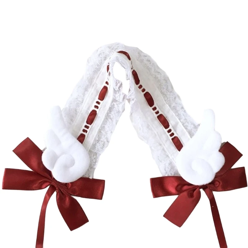 DXAE Handmade Hair Accessory Headband Gothic Lolitas Cosplay Maid Lace Hair Bands Cute Wings & Bowknots Decors for Women