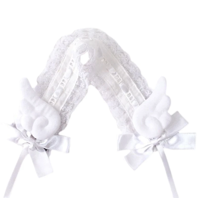 DXAE Handmade Hair Accessory Headband Gothic Lolitas Cosplay Maid Lace Hair Bands Cute Wings & Bowknots Decors for Women