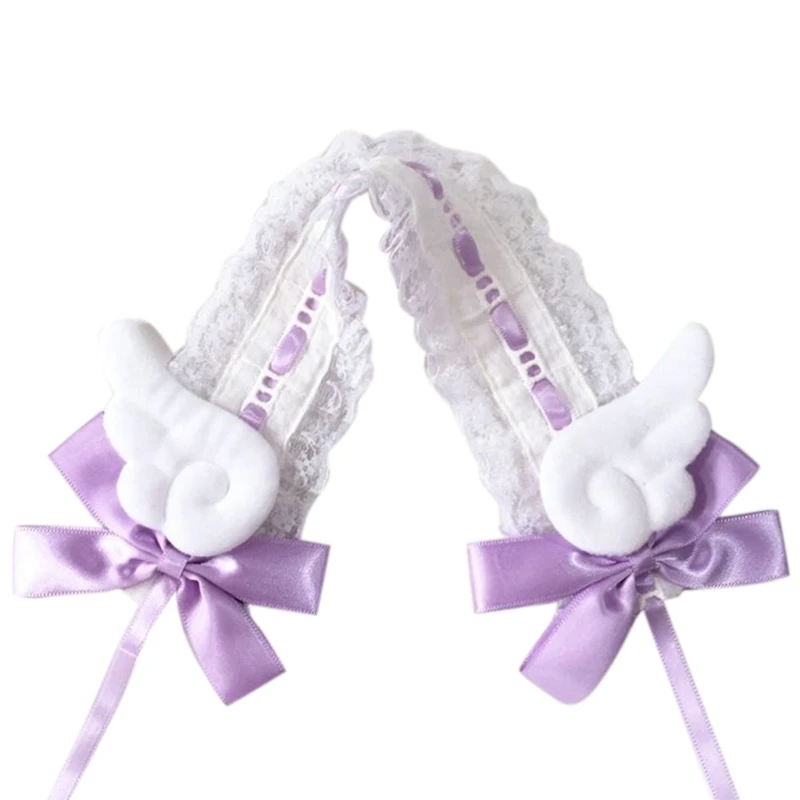 DXAE Handmade Hair Accessory Headband Gothic Lolitas Cosplay Maid Lace Hair Bands Cute Wings & Bowknots Decors for Women