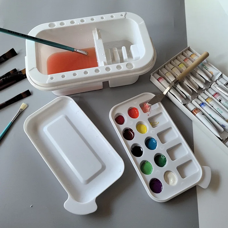 Multi-function pen wash bucket three-piece set with color palette bucket pen shaper can be illustrated pen hand wash pen palette